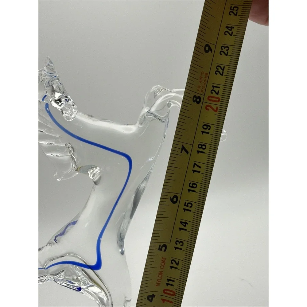 Vintage Murano Style Art Glass Horse Figurine Clear Cobalt Blue 8.25